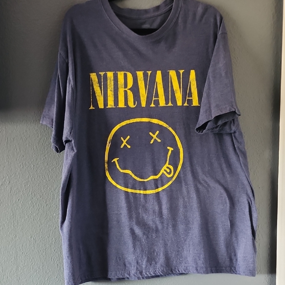 NIRVANA Blue Tee with Yellow Logo